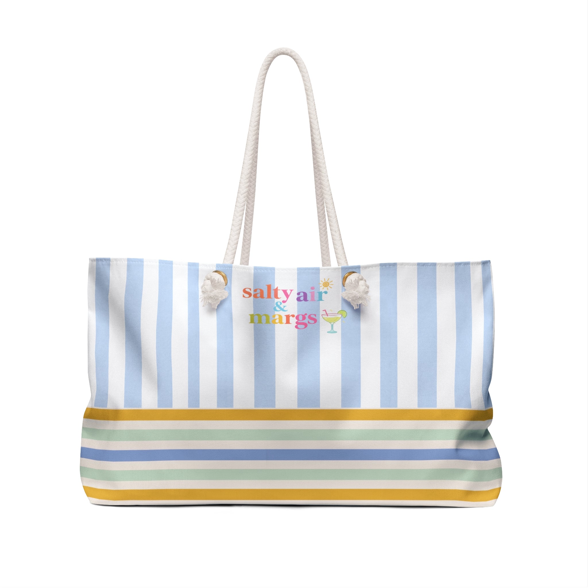 Striped Pastel Tote Weekender Bag | Beach Stripes, Rope Handles