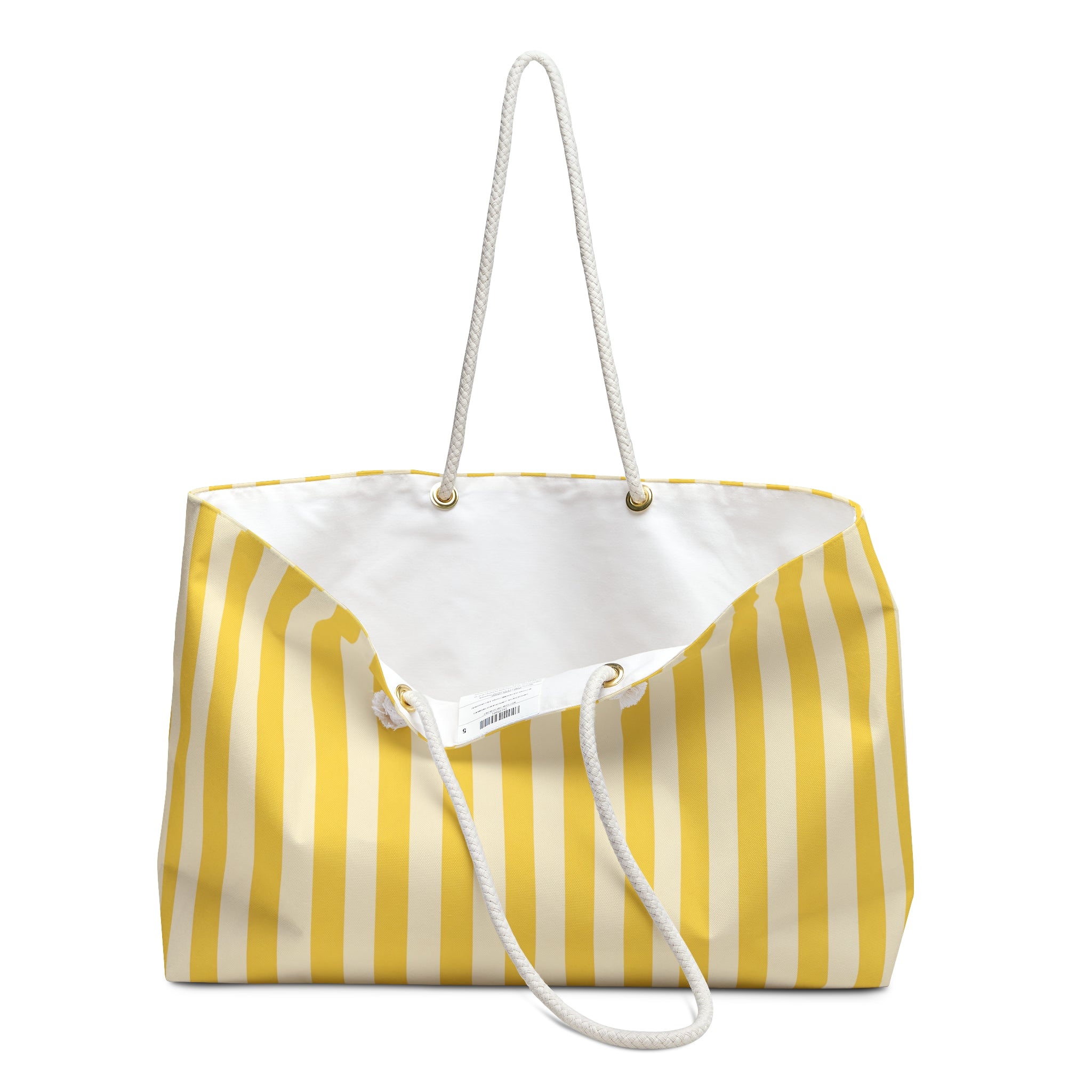 Yellow Stripe Weekender Bag | Summer Beach Tote, Nautical Rope Handles