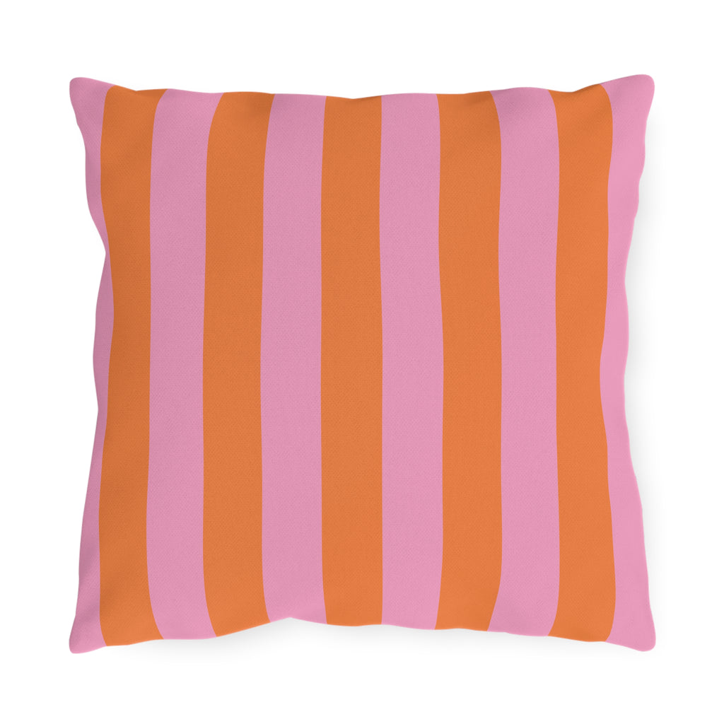 Orange and Pink Stripe Outdoor Pillow | Bold Striped Cushion for Patio