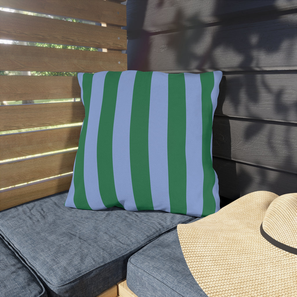 Blue and Green Vertical Stripe Outdoor Pillow | Patio Cushion