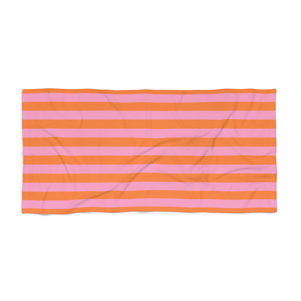 Pink and Orange Striped Beach Towel | Retro Summer Stripes