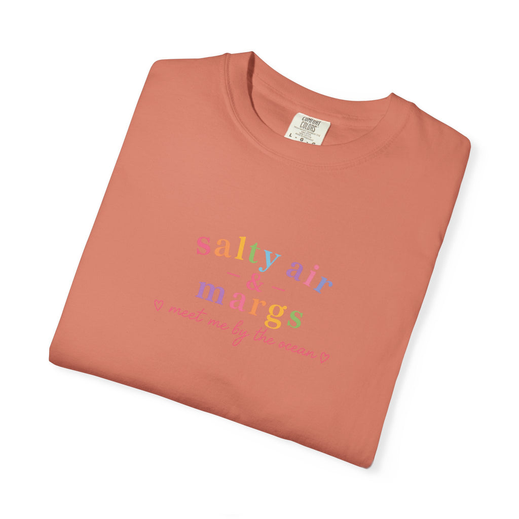 Funny T-Shirt Women Tee, Colourful Typographic Design Salty Air and Margs girls trip Tshirt