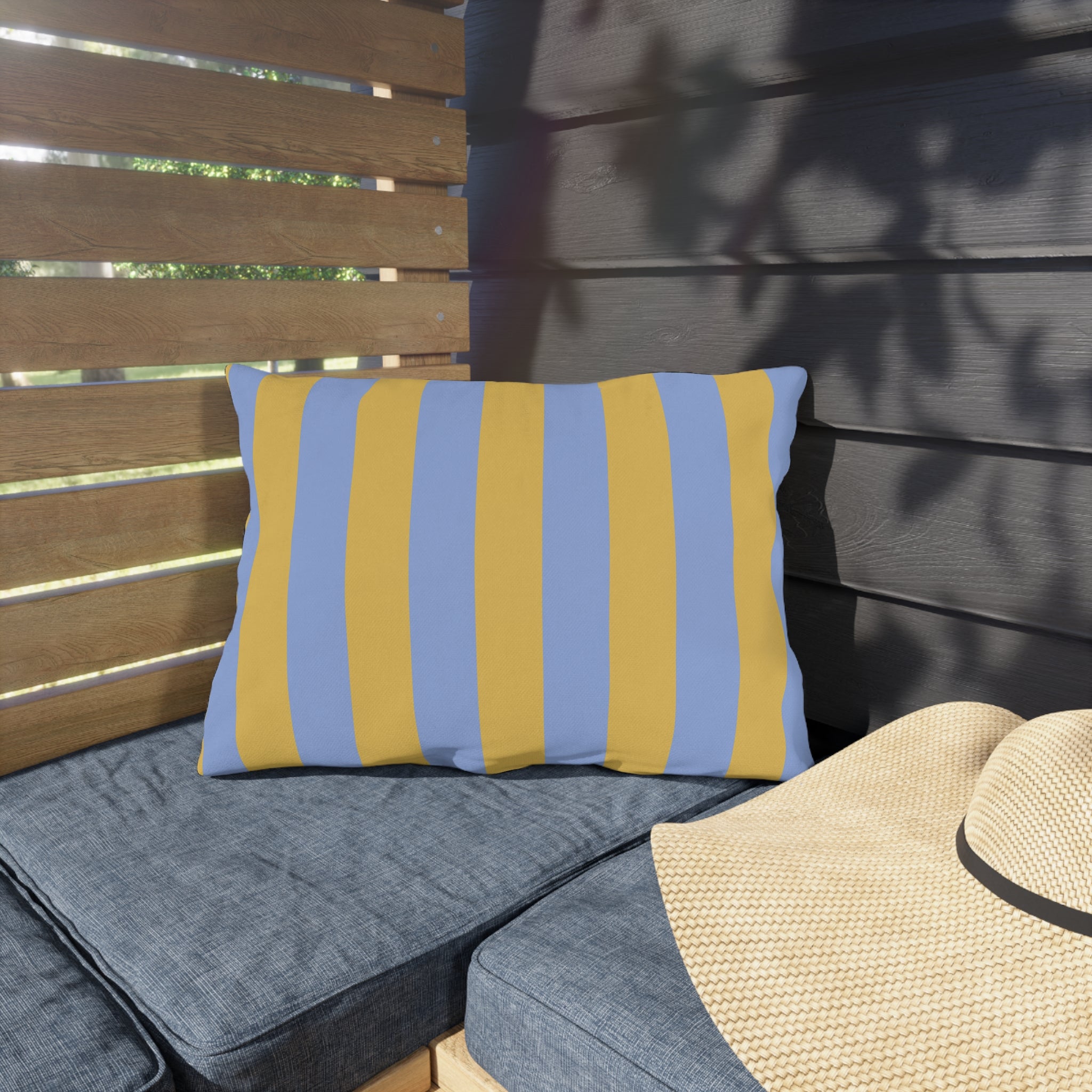 Blue and Yellow Stripe Outdoor Pillows | Coastal Patio Cushion