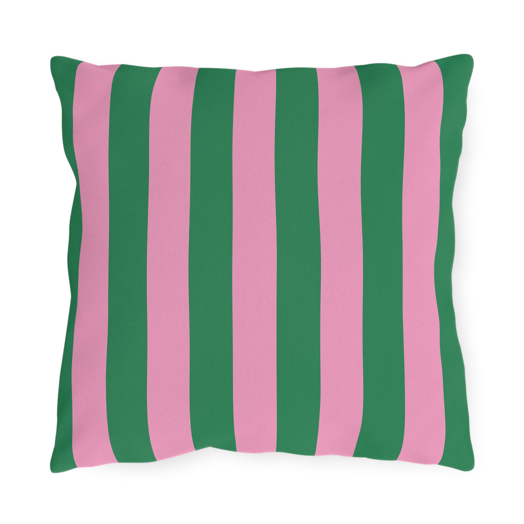 Pink and Green Vertical Stripe Outdoor Pillows | Patio Cushion, Poolside Decor