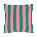 Pink and Green Vertical Stripe Outdoor Pillows | Patio Cushion, Poolside Decor