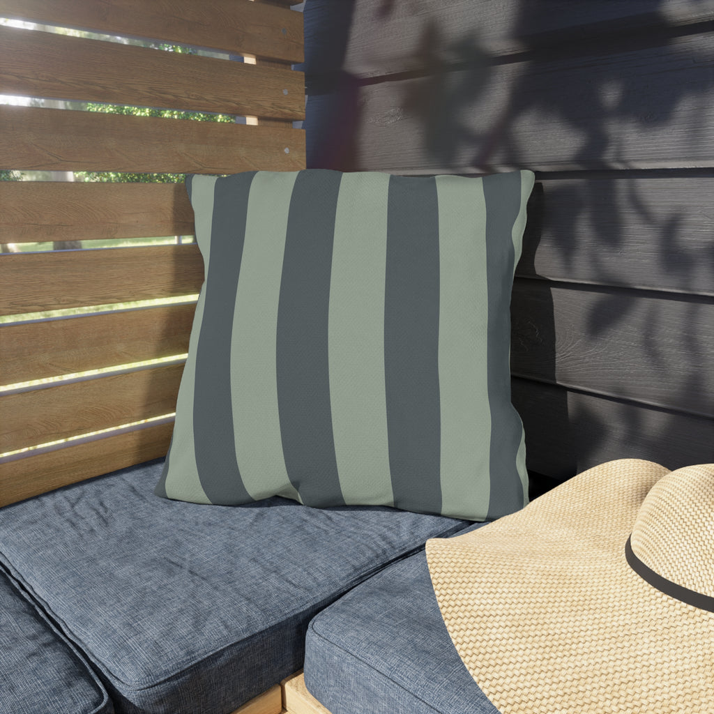 Green Striped Outdoor Pillow | Wide Vertical Stripe Patio Cushion