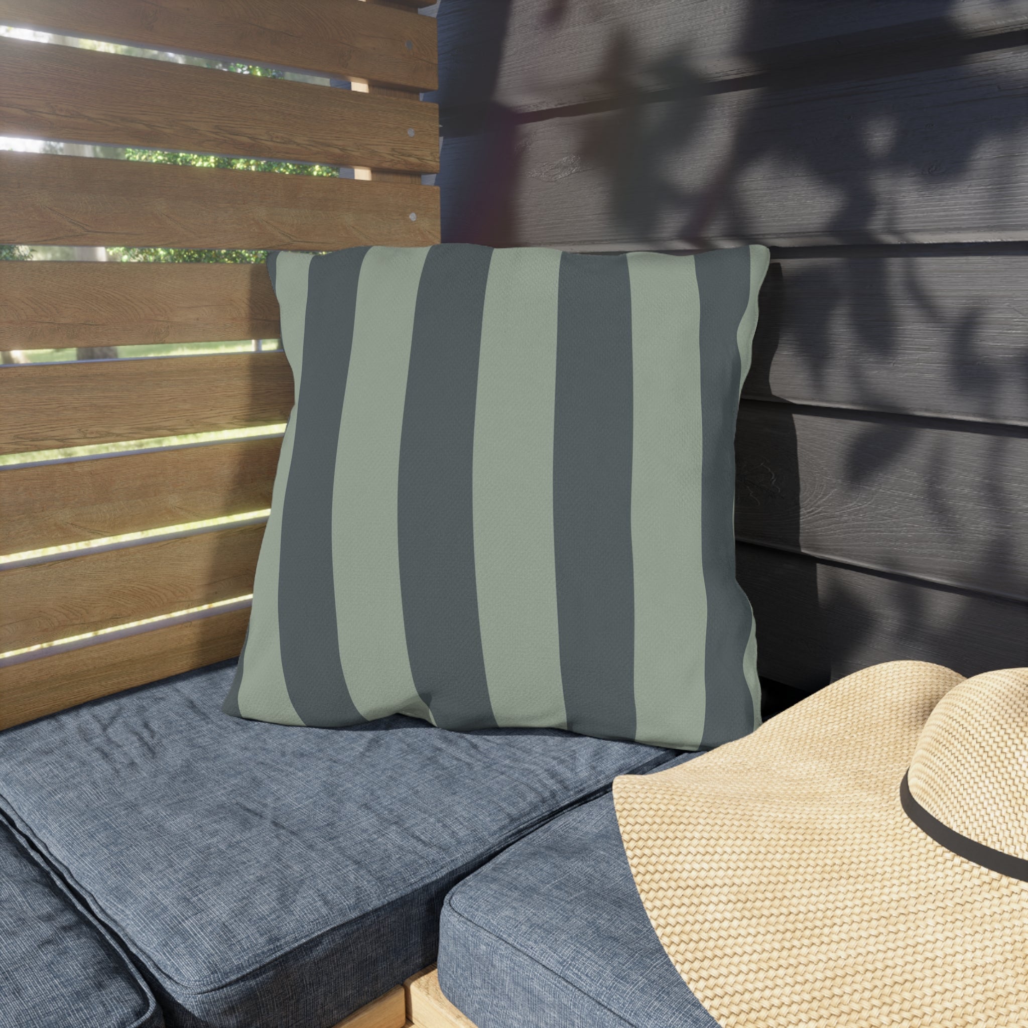 Green Striped Outdoor Pillow | Wide Vertical Stripe Patio Cushion