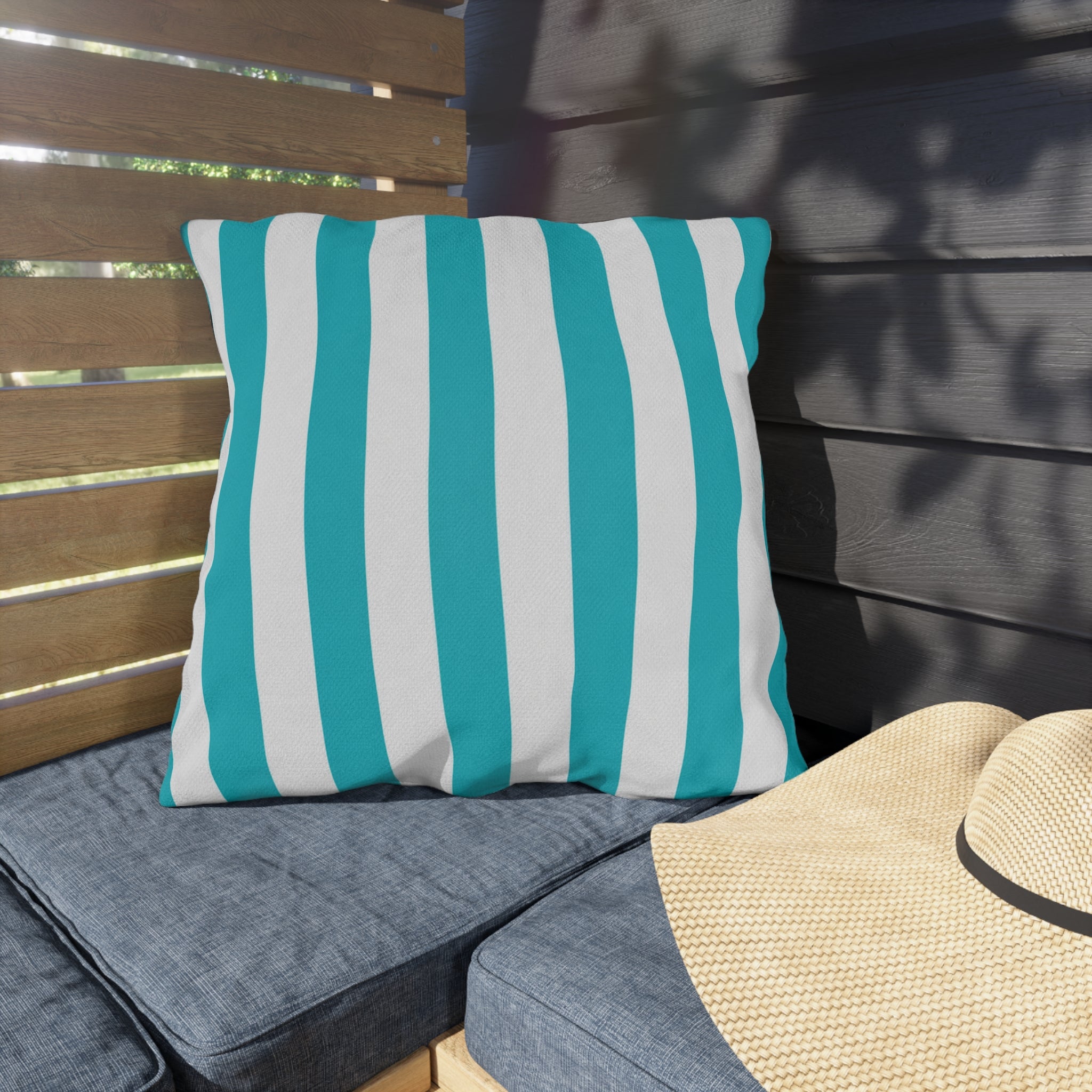Teal Stripe Outdoor Pillows | Blue White Nautical Cushion
