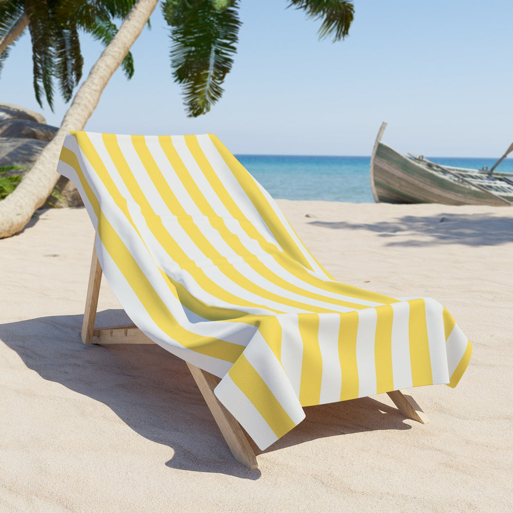Yellow and White Striped Beach Towel | Nautical Summer Stripe