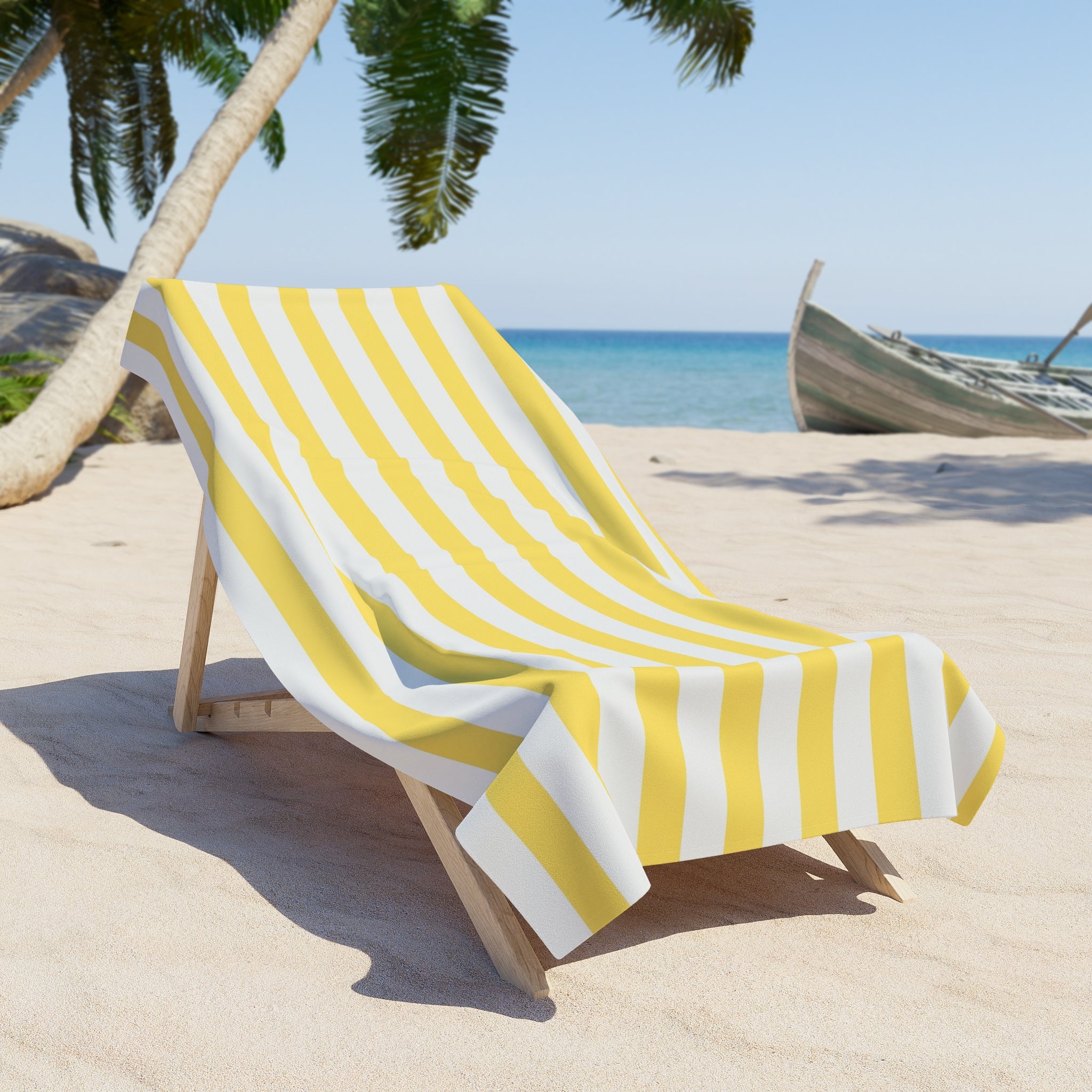 Yellow and White Striped Beach Towel | Nautical Summer Stripe