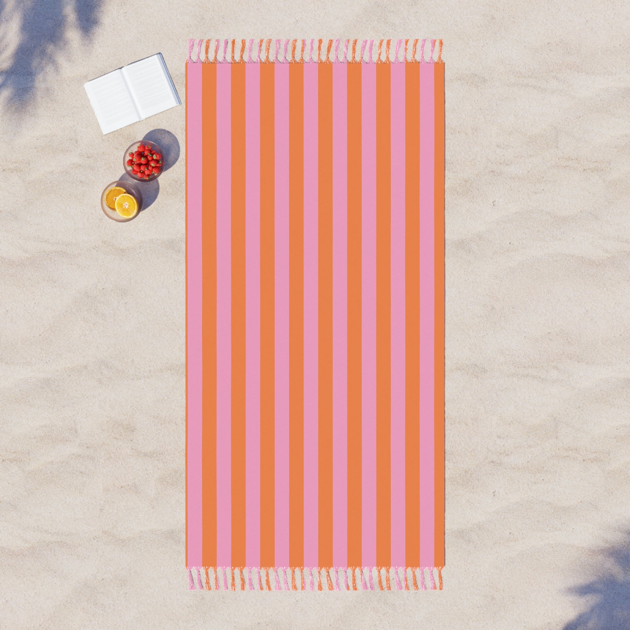 Boho Stripe Beach Towel | Pink Orange Turkish Towel