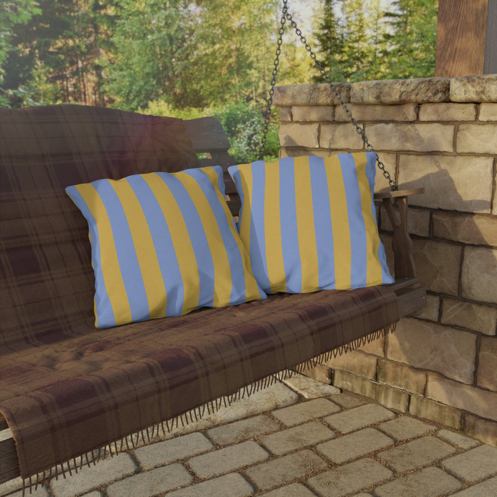 Blue and Yellow Stripe Outdoor Pillows | Coastal Patio Cushion