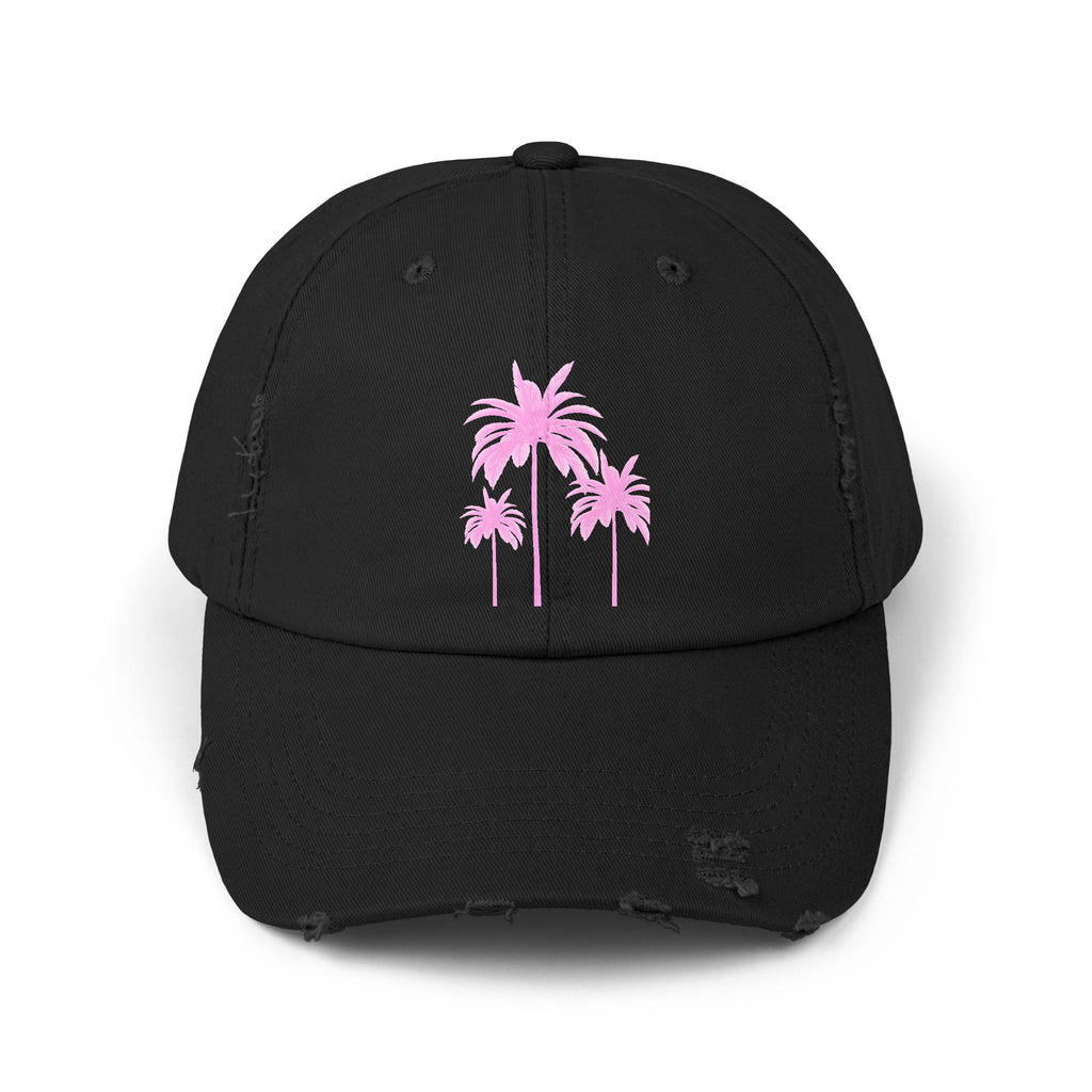 Pink Palm Trees Cap | Distressed Baseball Hat, Tropical Beach Design