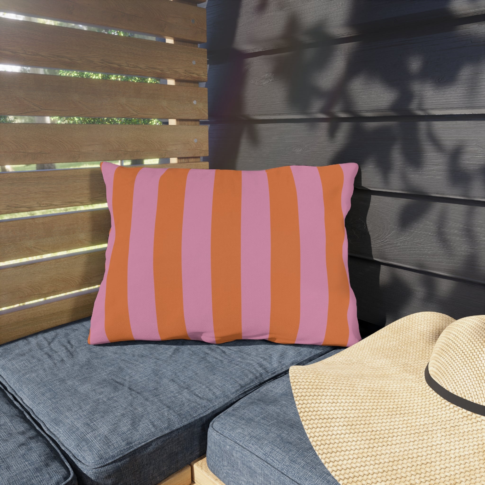 Orange and Pink Stripe Outdoor Pillow | Bold Striped Cushion for Patio