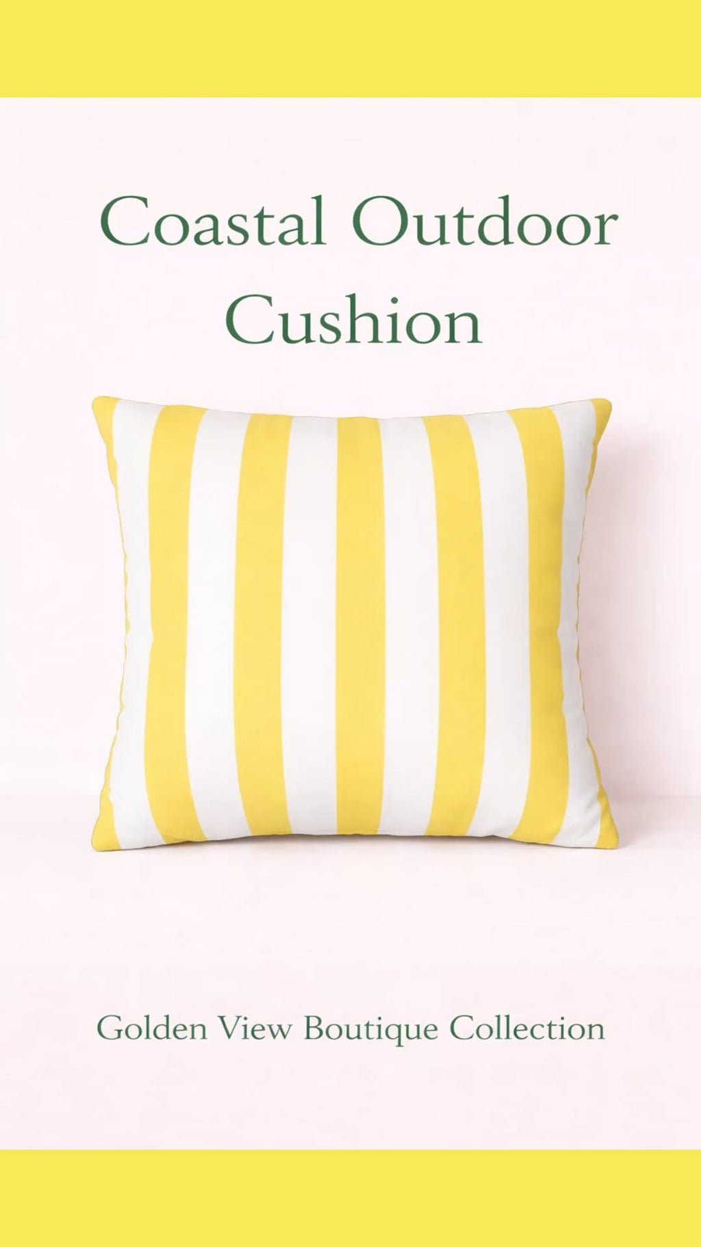 Yellow White Striped Outdoor Pillow | Patio Cushion, Nautical Poolside