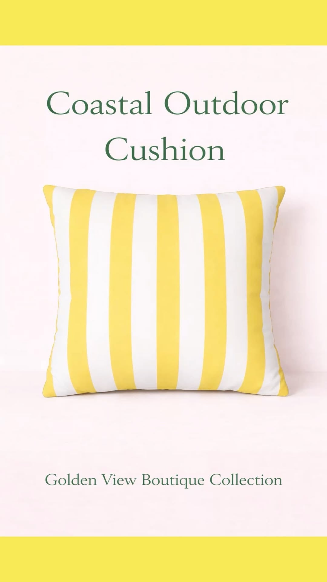Yellow White Striped Outdoor Pillow | Patio Cushion, Nautical Poolside