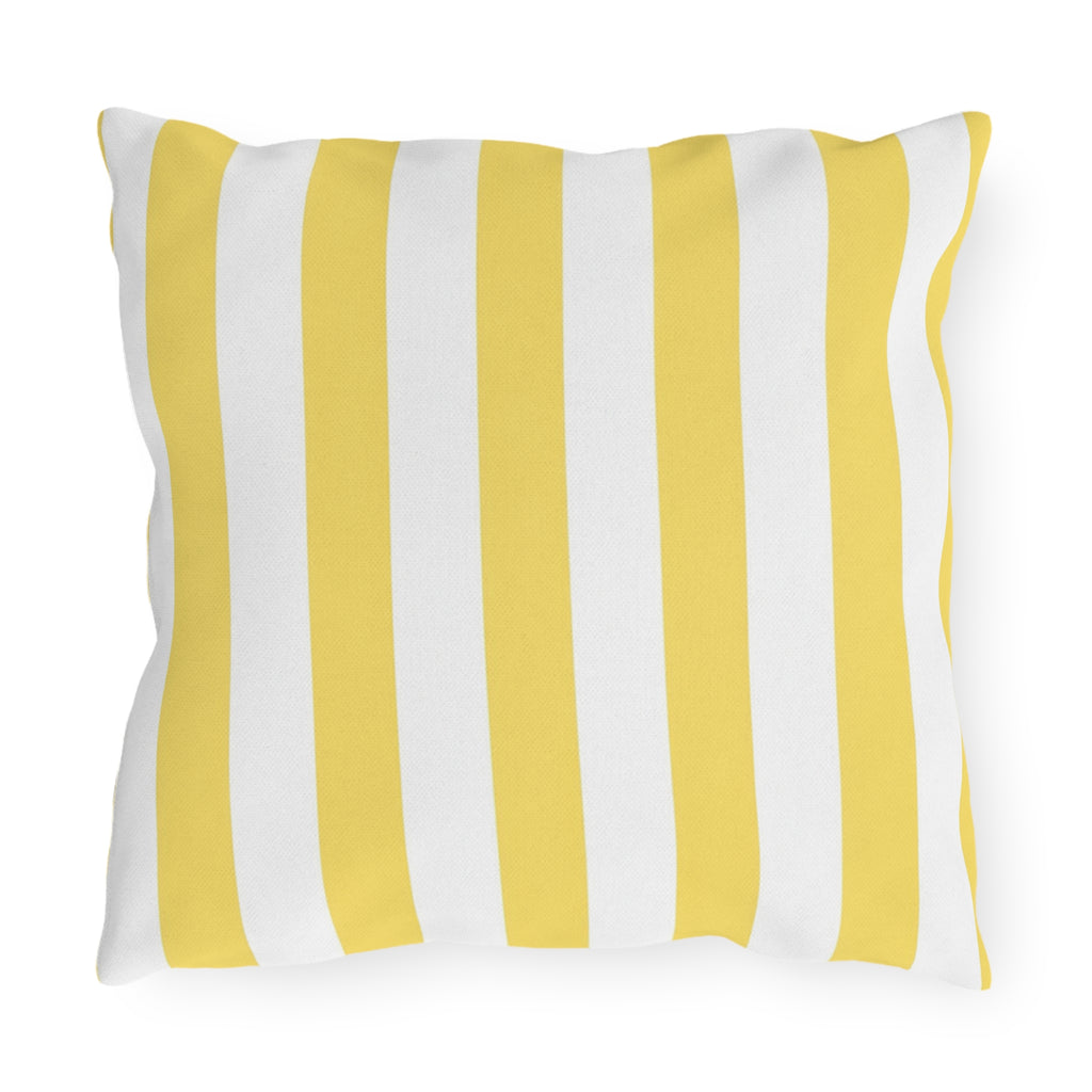 Yellow White Striped Outdoor Pillow | Patio Cushion, Nautical Poolside