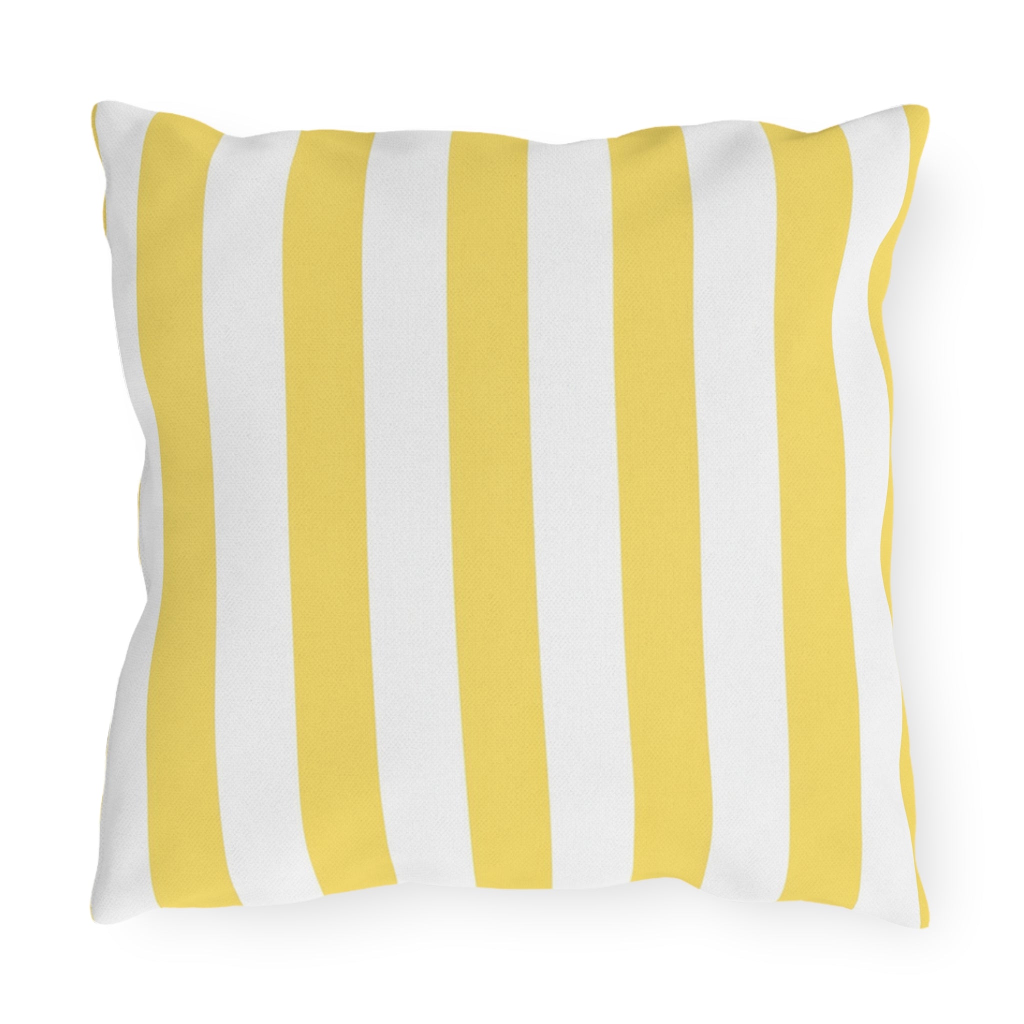 Yellow White Striped Outdoor Pillow | Patio Cushion, Nautical Poolside