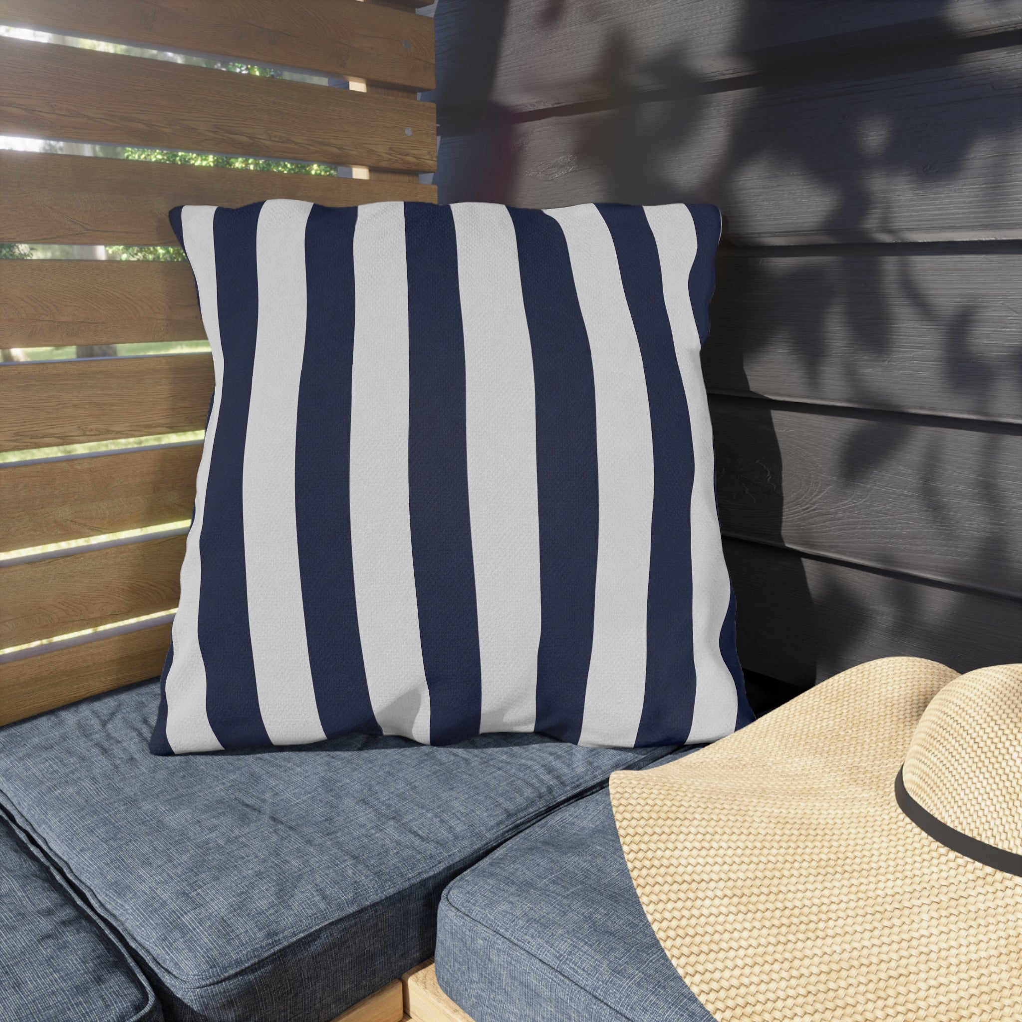 Navy blue White Stripe Outdoor Pillow | Coastal Patio Cushion