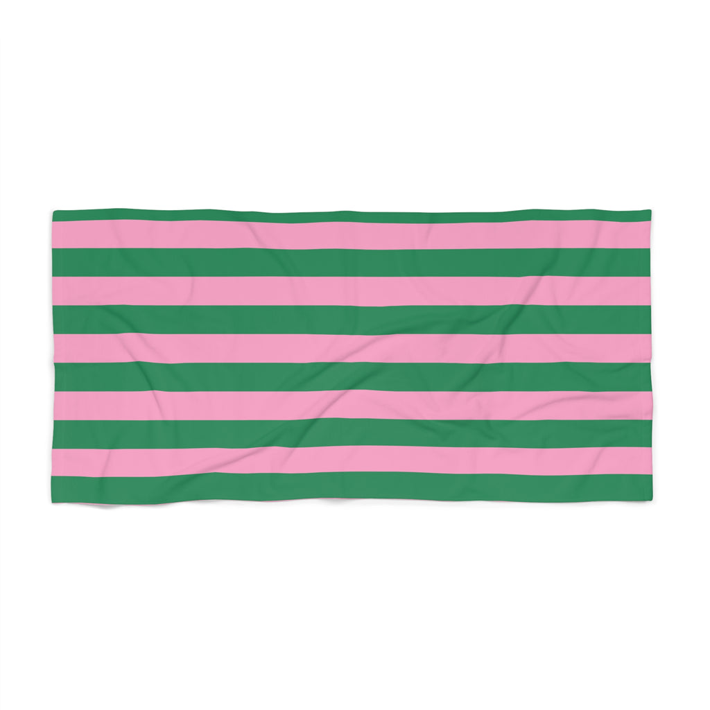 Pink and Green Beach Stripes Beach Towel