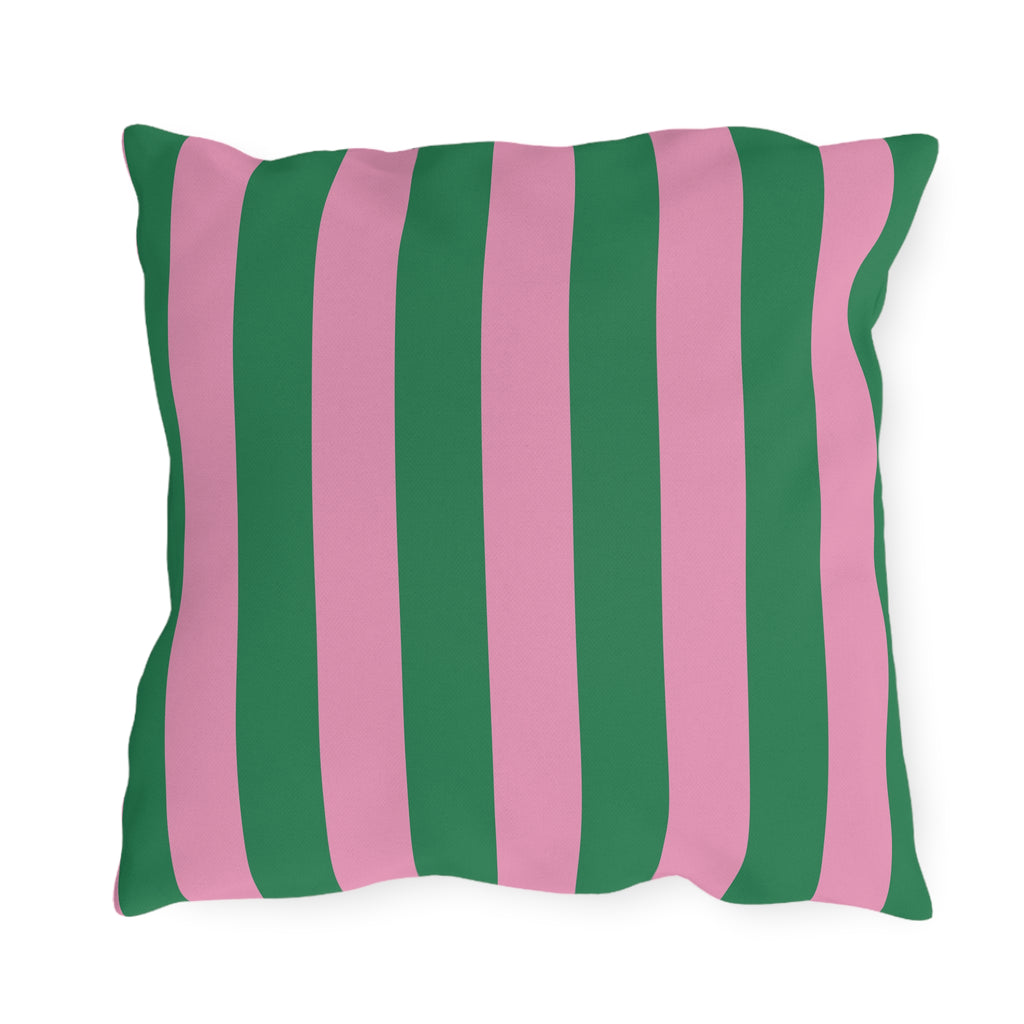 Pink and Green Vertical Stripe Outdoor Pillows | Patio Cushion, Poolside Decor