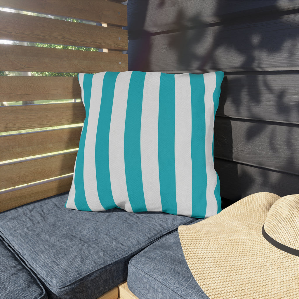 Teal Stripe Outdoor Pillows | Blue White Nautical Cushion