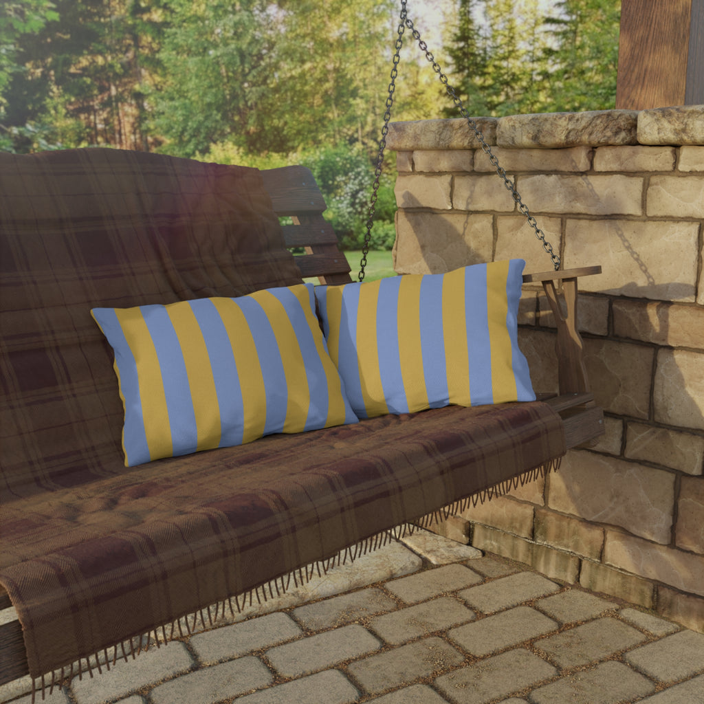 Blue and Yellow Stripe Outdoor Pillows | Coastal Patio Cushion