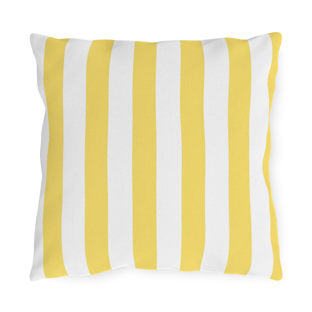Yellow White Striped Outdoor Pillow | Patio Cushion, Nautical Poolside