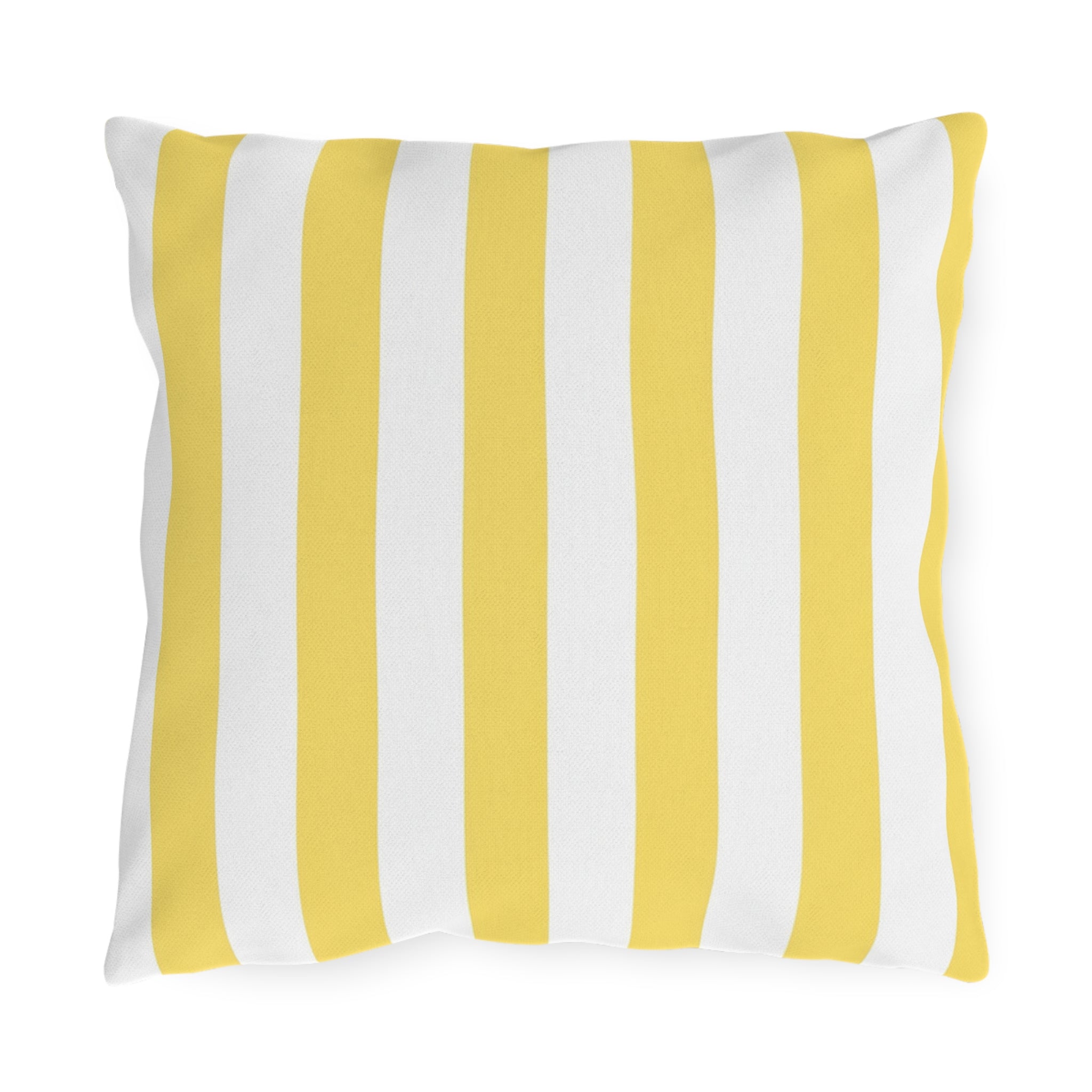 Yellow White Striped Outdoor Pillow | Patio Cushion, Nautical Poolside