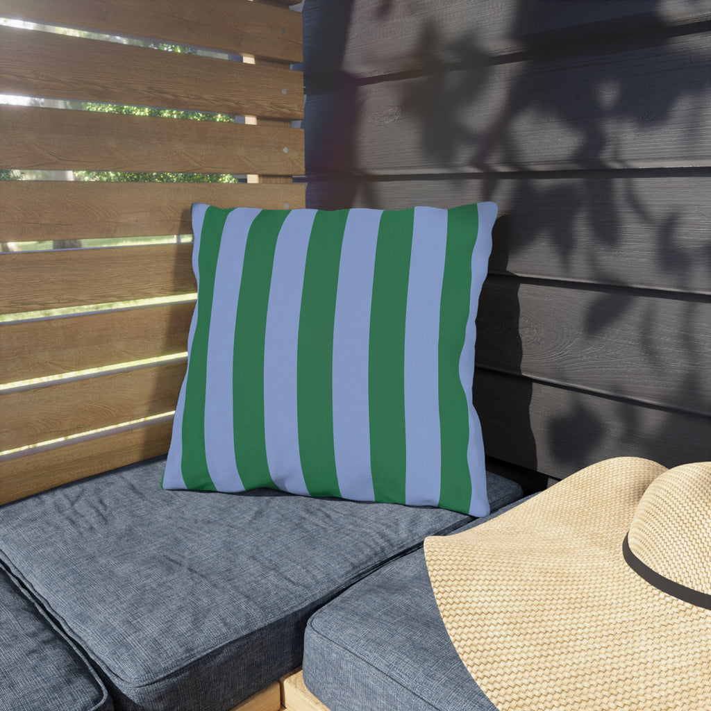 Blue and Green Vertical Stripe Outdoor Pillow | Patio Cushion
