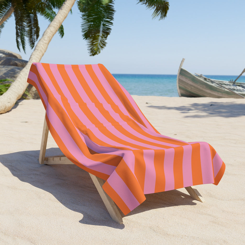 Pink and Orange Striped Beach Towel | Retro Summer Stripes