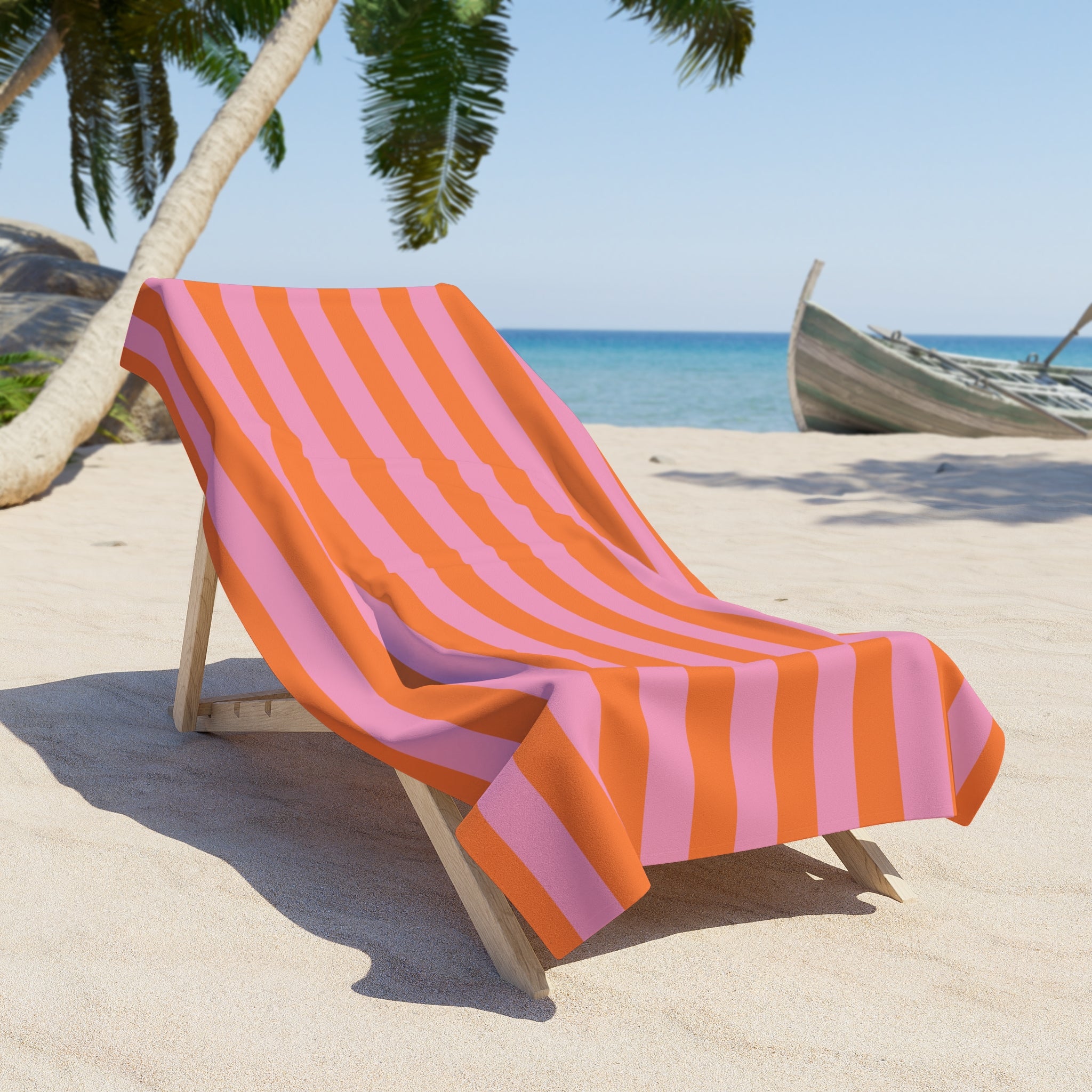 Pink and Orange Striped Beach Towel | Retro Summer Stripes