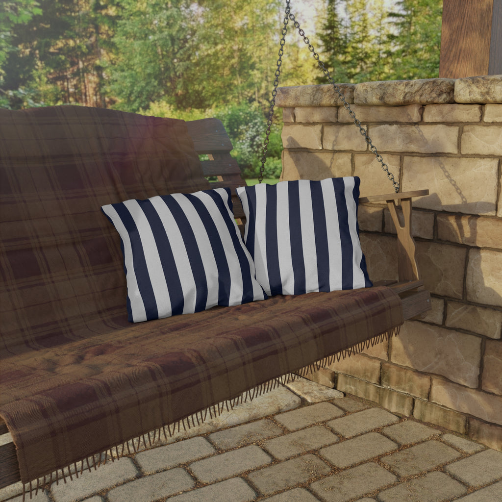 Navy blue White Stripe Outdoor Pillow | Coastal Patio Cushion