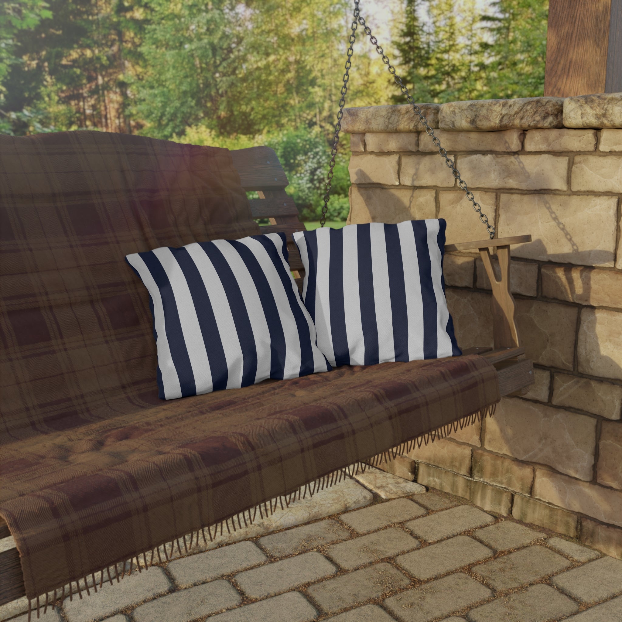Navy blue White Stripe Outdoor Pillow | Coastal Patio Cushion