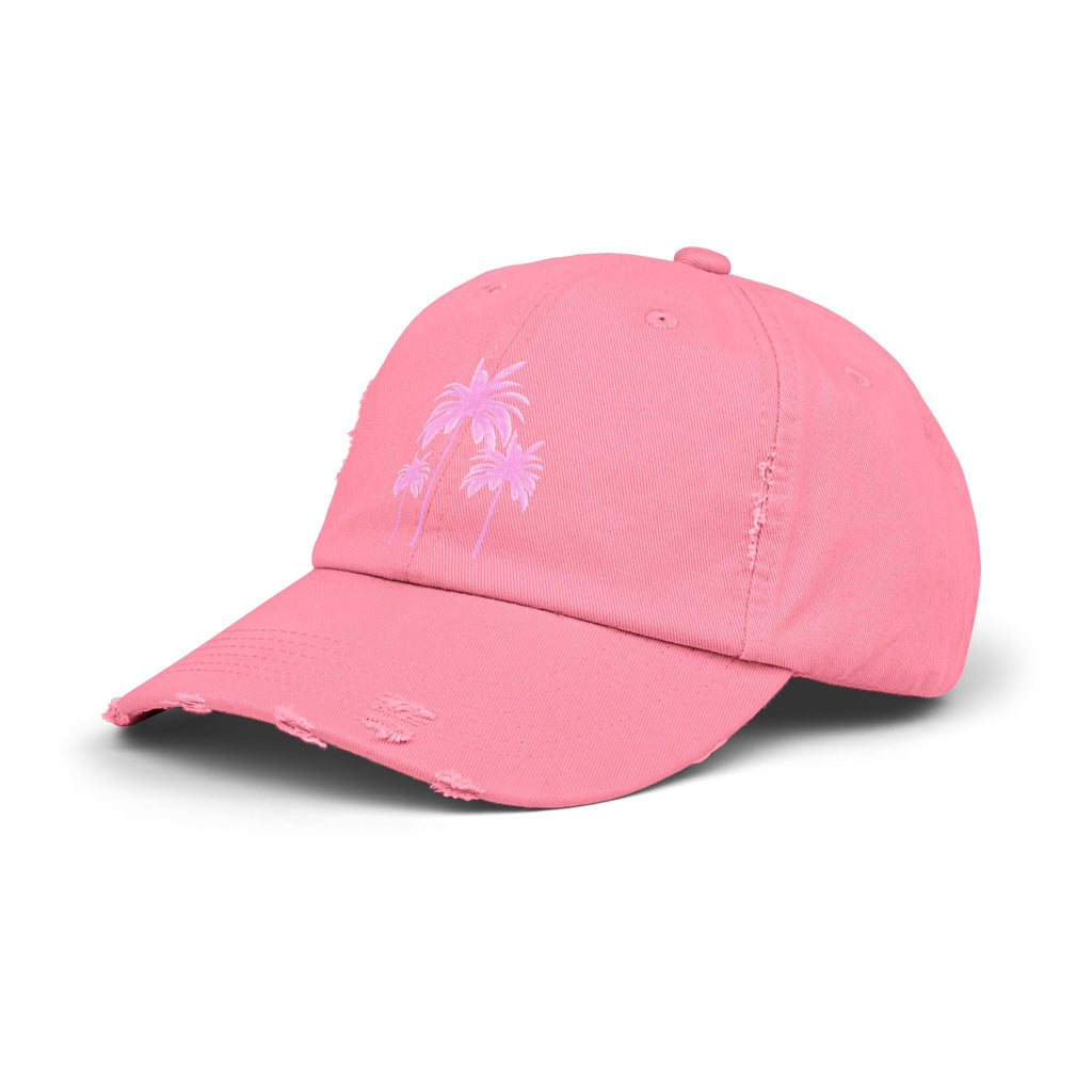 Pink Palm Trees Cap | Distressed Baseball Hat, Tropical Beach Design