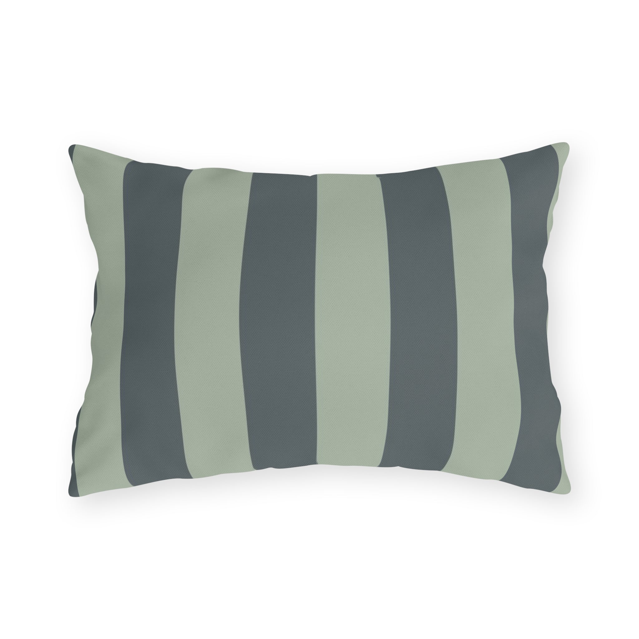 Green Striped Outdoor Pillow | Wide Vertical Stripe Patio Cushion