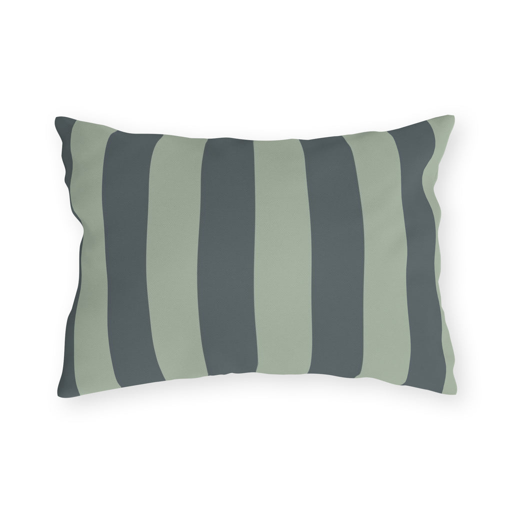 Green Striped Outdoor Pillow | Wide Vertical Stripe Patio Cushion