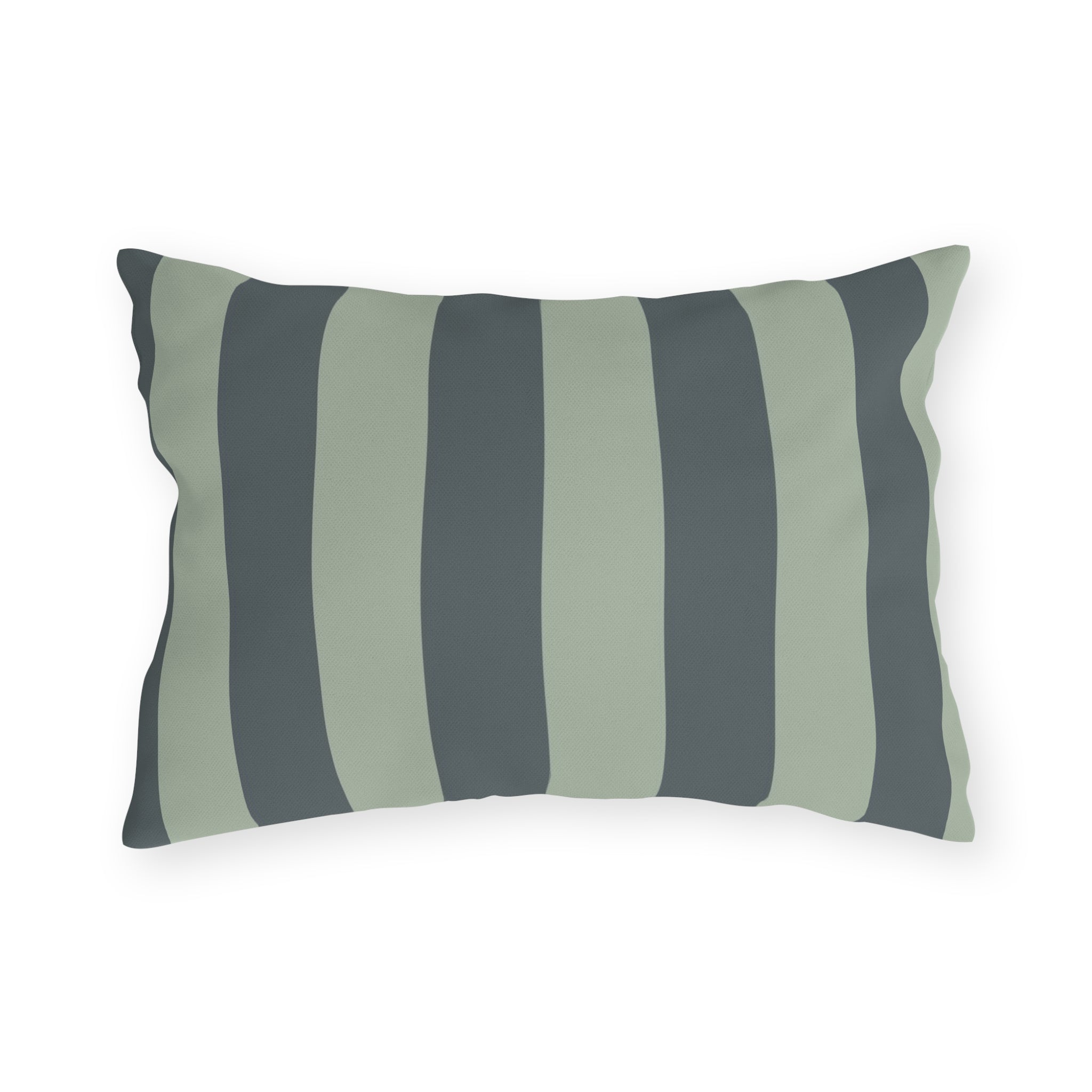 Green Striped Outdoor Pillow | Wide Vertical Stripe Patio Cushion