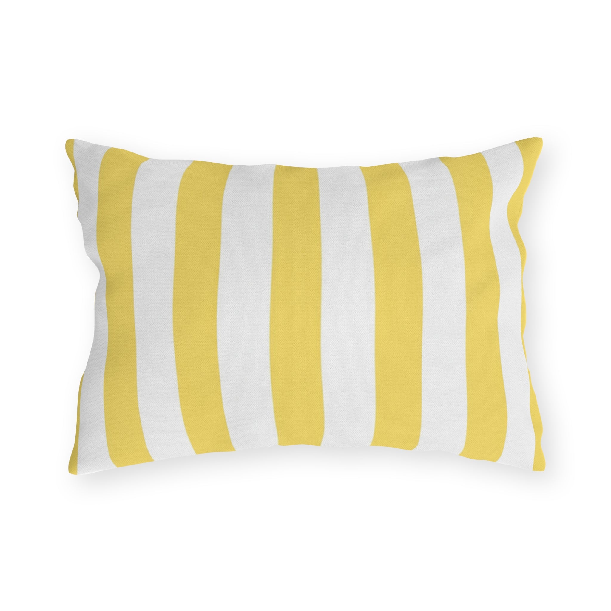 Yellow White Striped Outdoor Pillow | Patio Cushion, Nautical Poolside