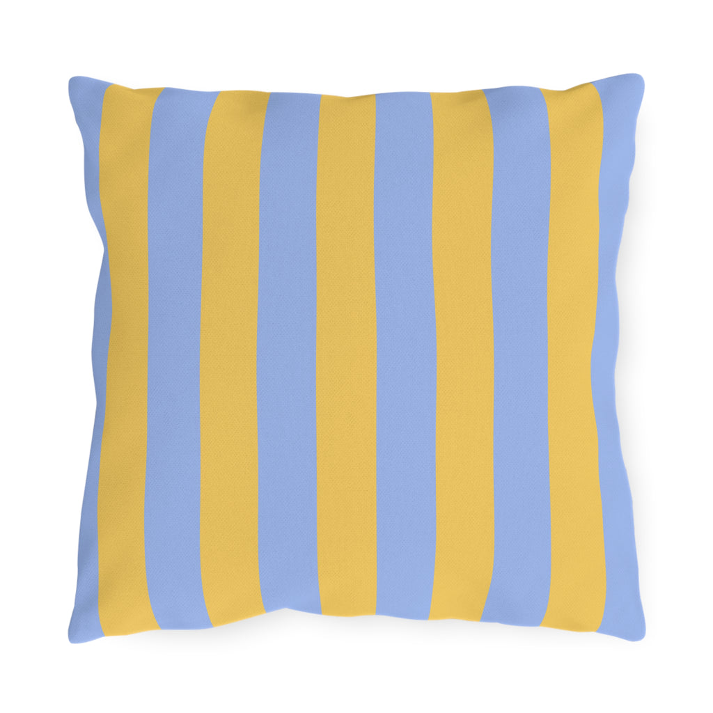 Blue and Yellow Stripe Outdoor Pillows | Coastal Patio Cushion