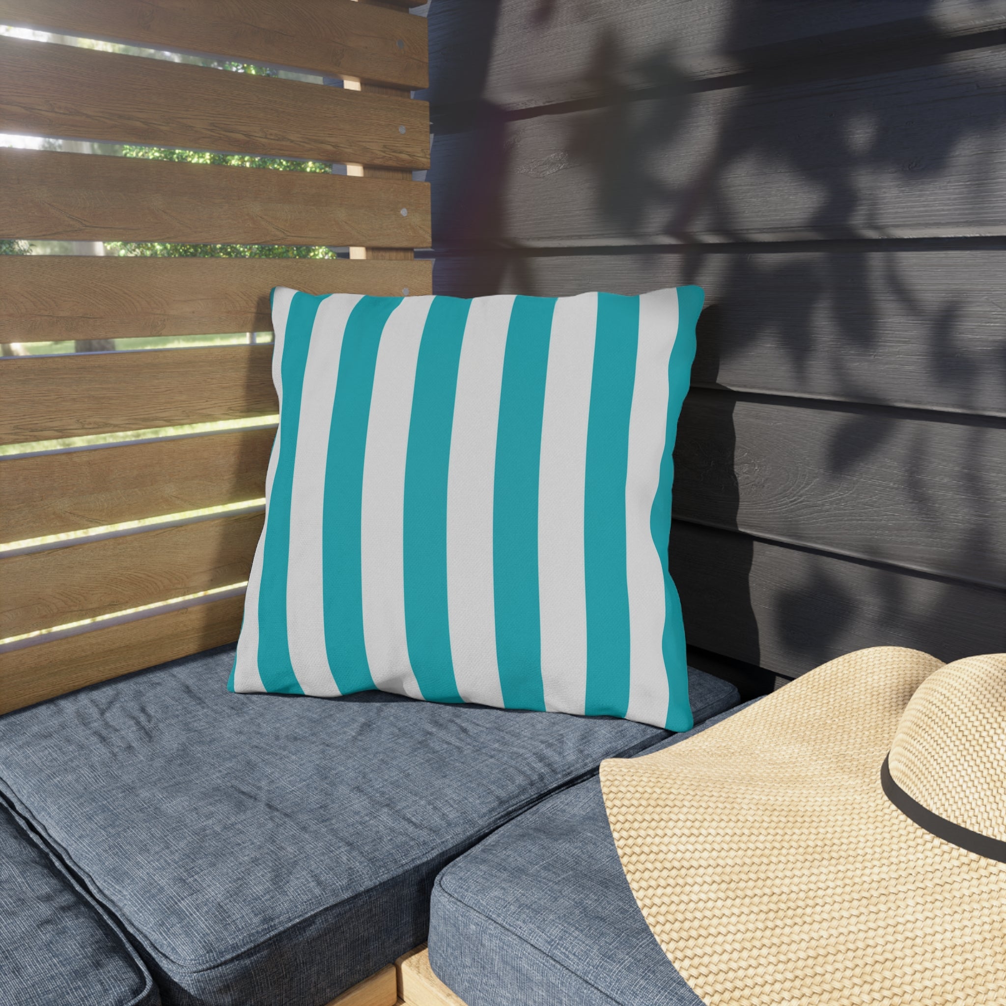 Teal Stripe Outdoor Pillows | Blue White Nautical Cushion