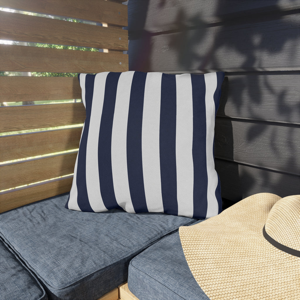 Navy blue White Stripe Outdoor Pillow | Coastal Patio Cushion