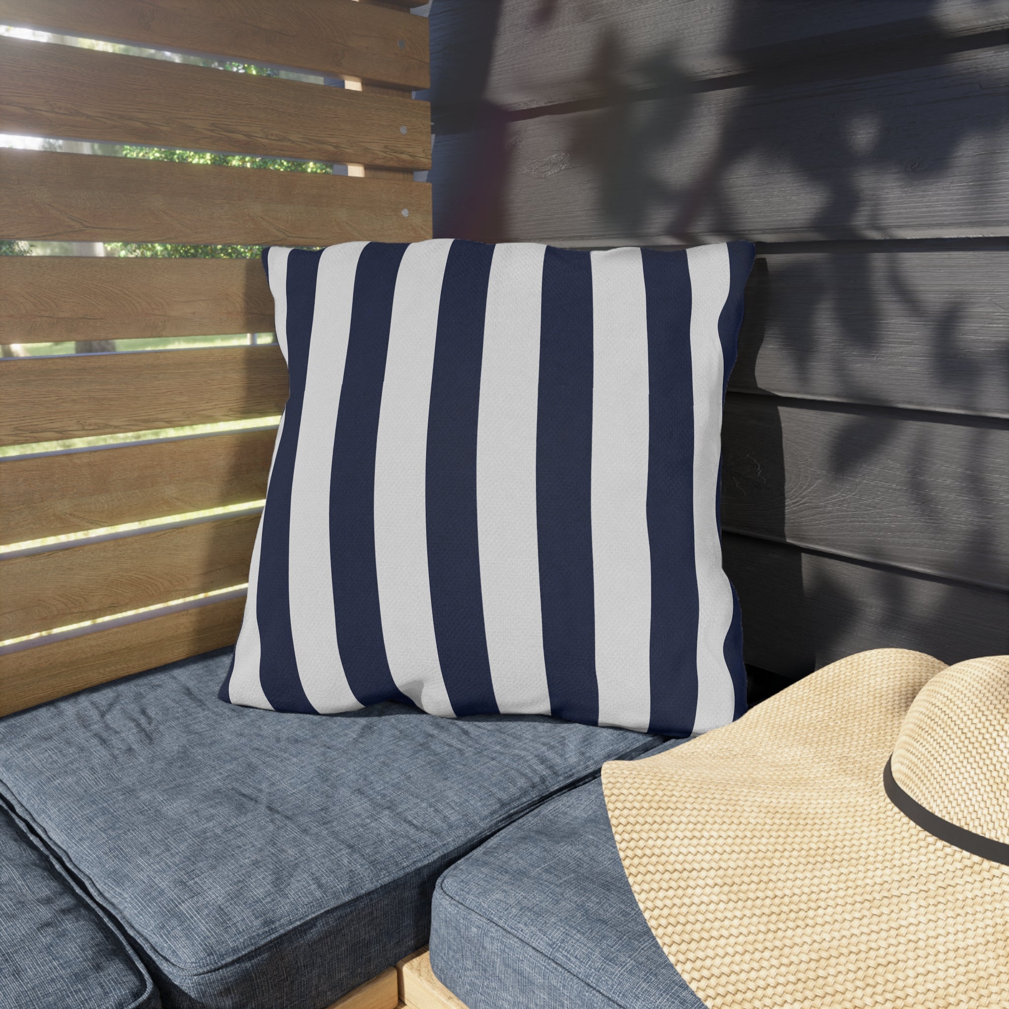 Navy blue White Stripe Outdoor Pillow | Coastal Patio Cushion