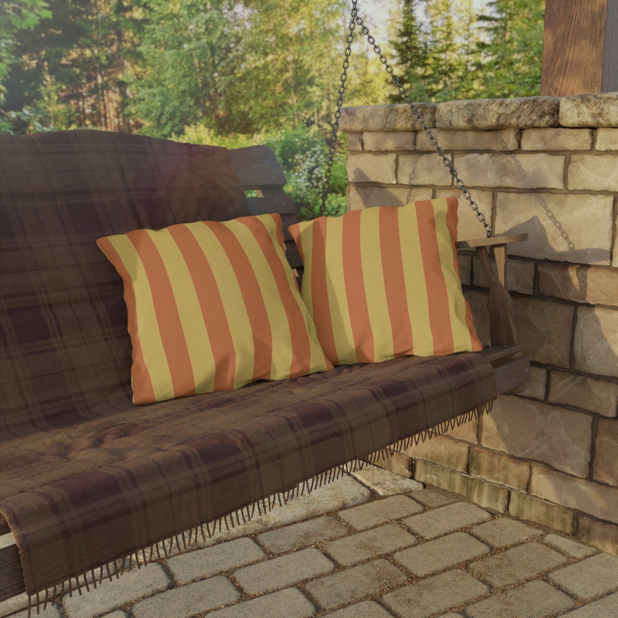 Sunset Stripe Outdoor Pillows | Yellow Orange Striped Cushion