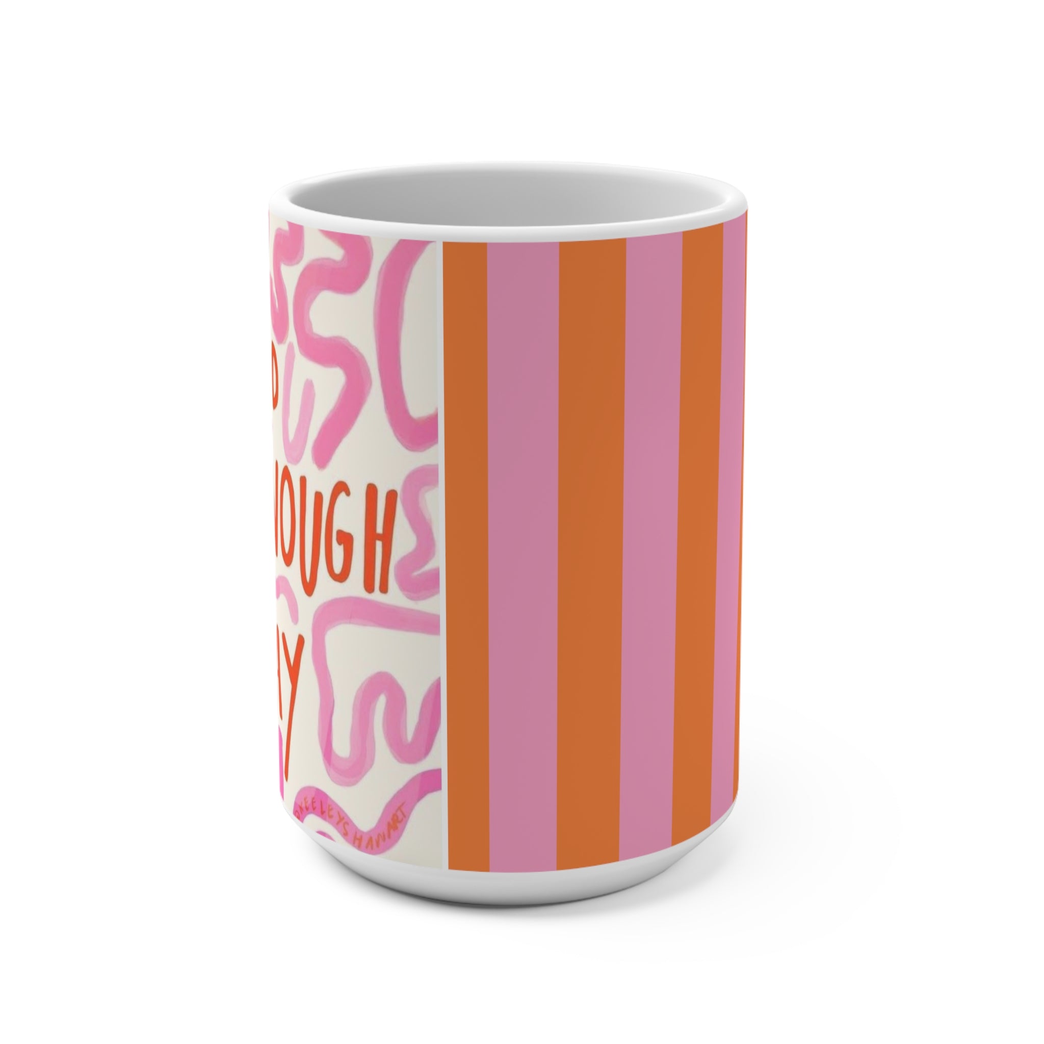 Pink Orange Striped Pattern Mug | 15oz Ceramic Coffee Cup