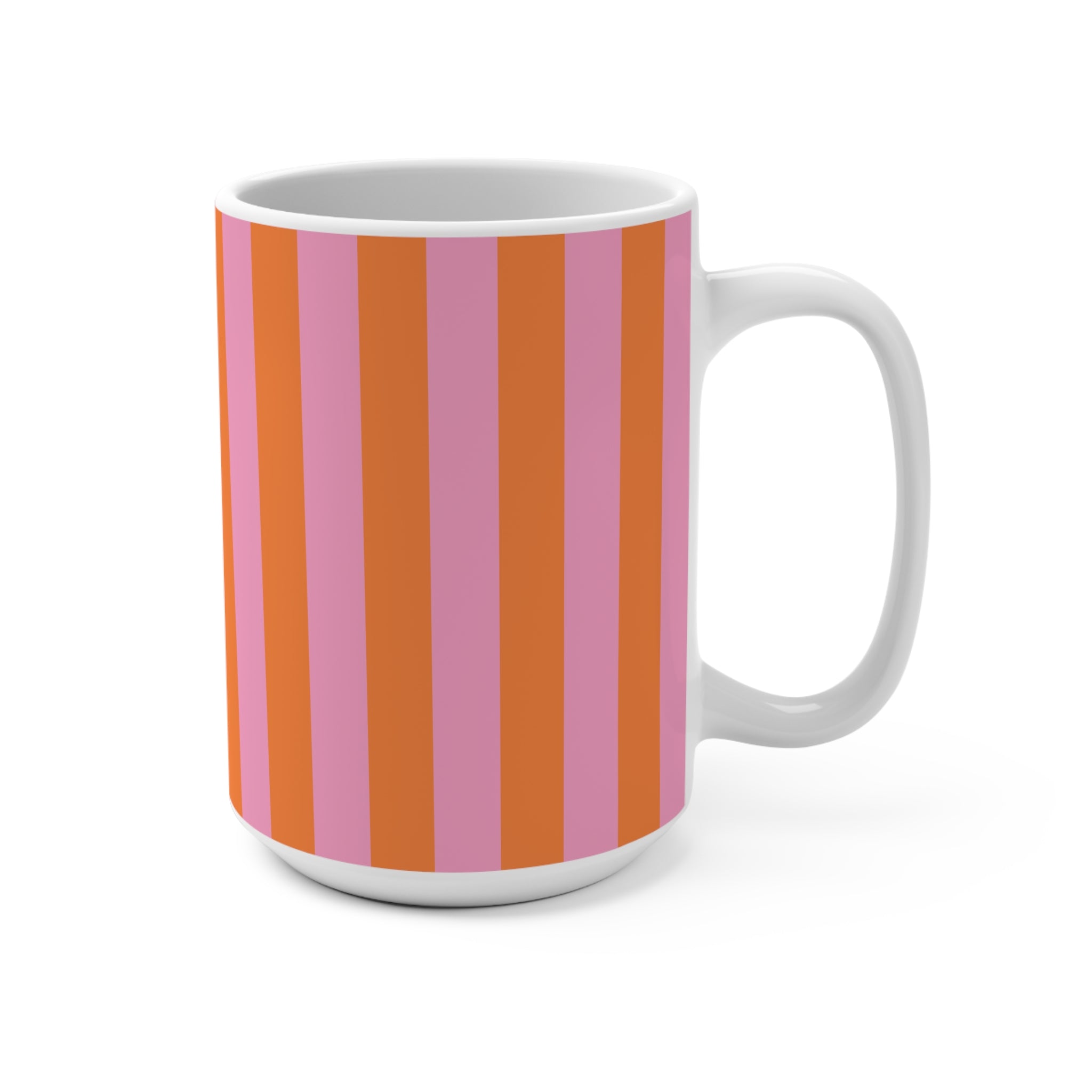 Pink Orange Striped Pattern Mug | 15oz Ceramic Coffee Cup