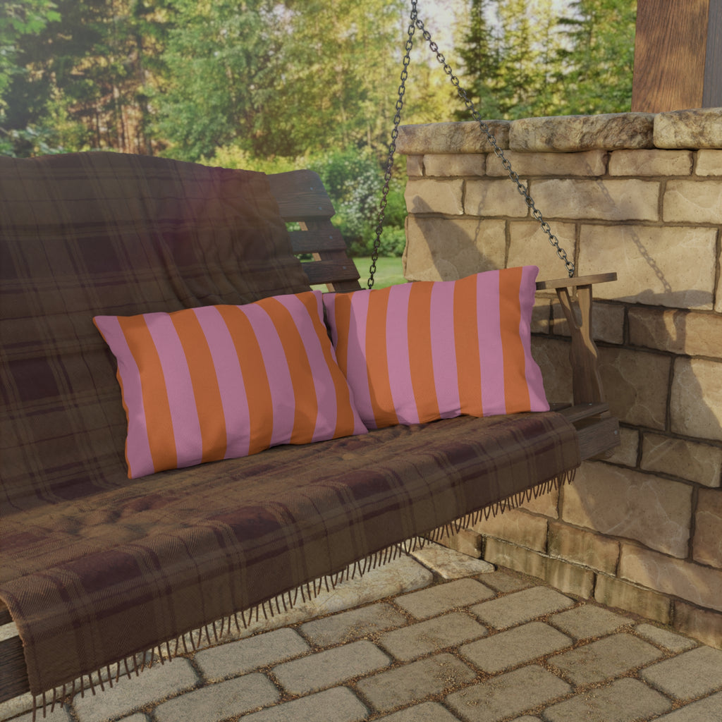 Orange and Pink Stripe Outdoor Pillow | Bold Striped Cushion for Patio