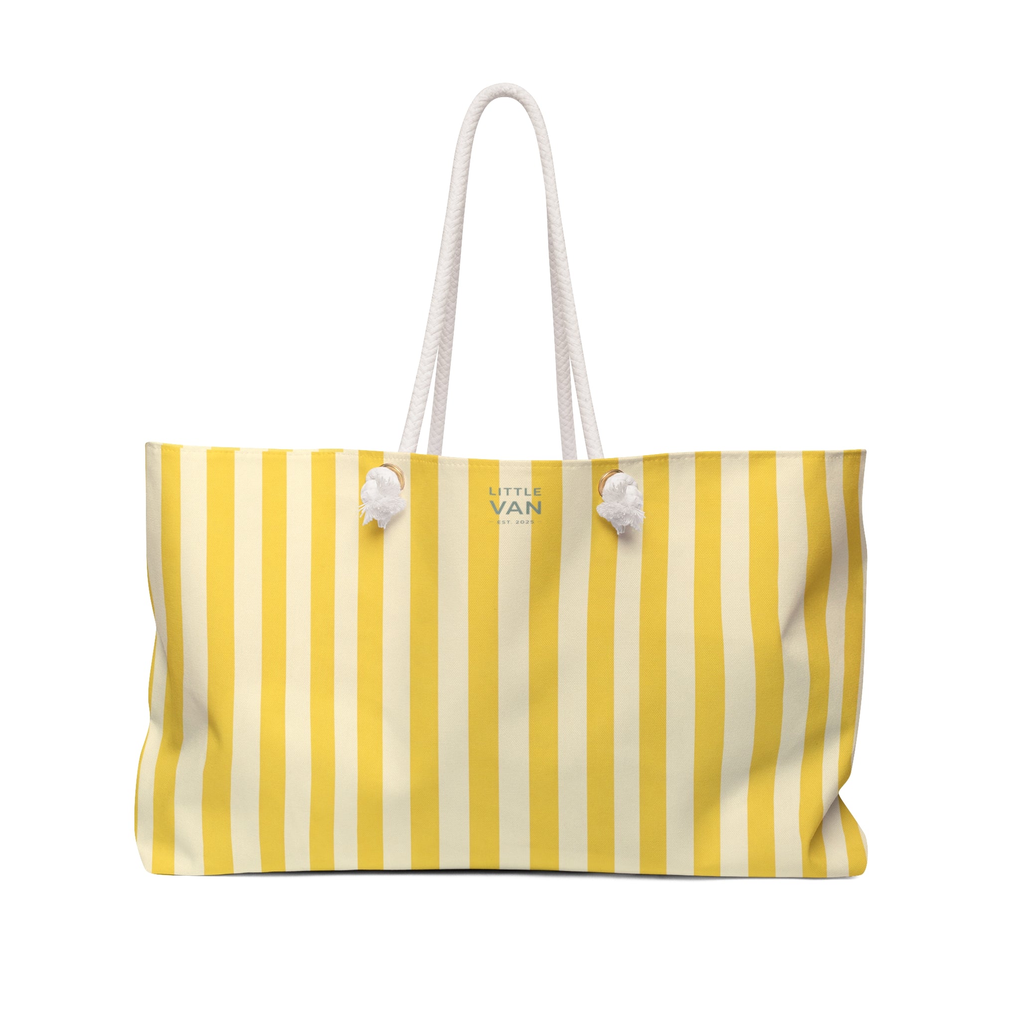 Yellow Stripe Weekender Bag | Summer Beach Tote, Nautical Rope Handles