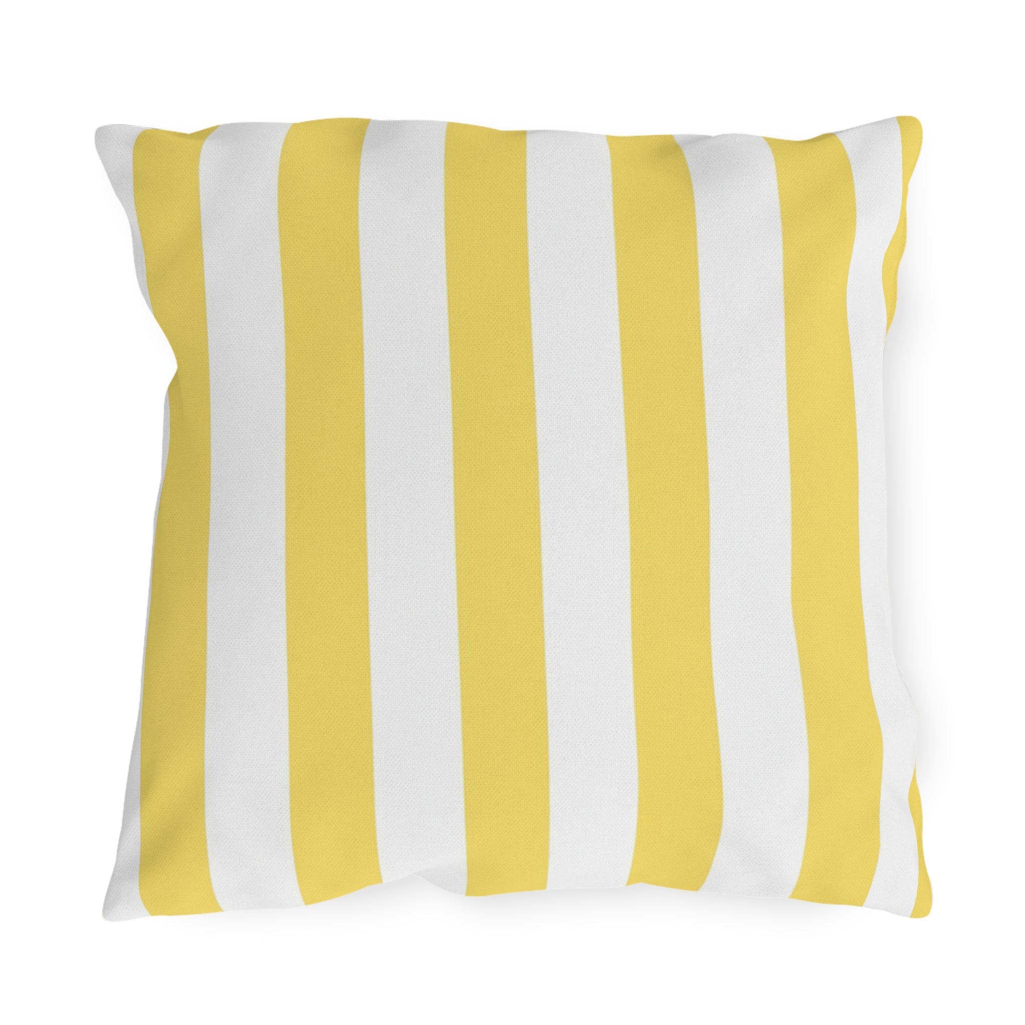 Yellow White Striped Outdoor Pillow | Patio Cushion, Nautical Poolside