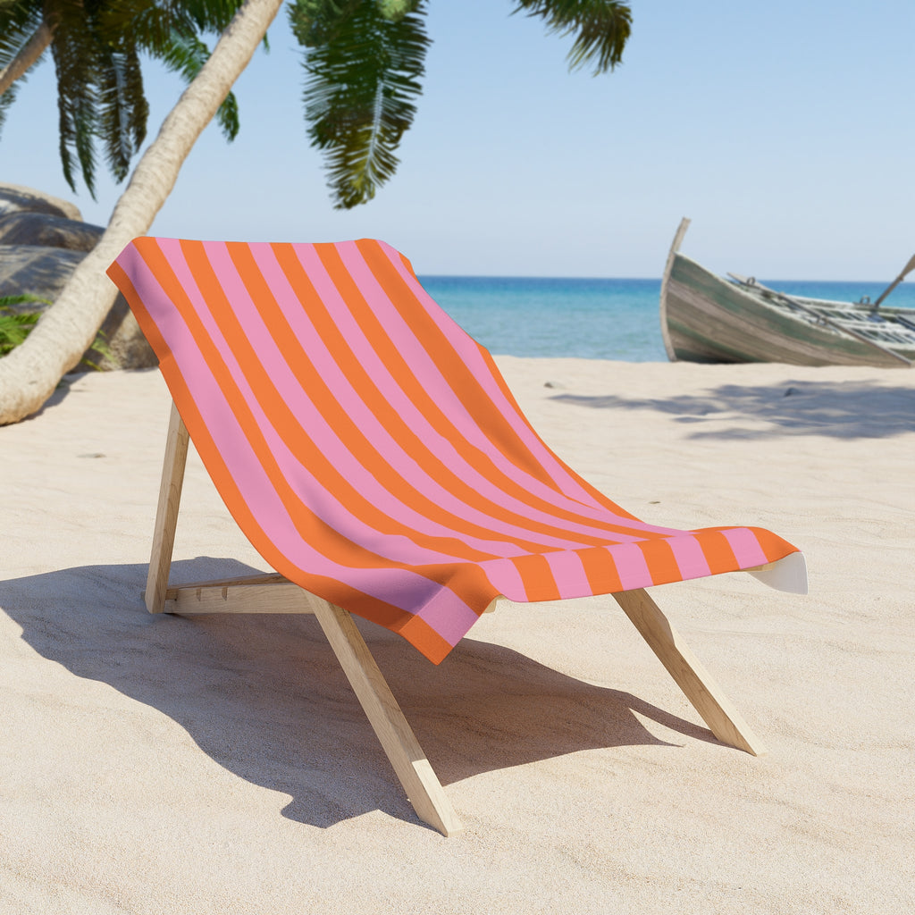 Pink and Orange Striped Beach Towel | Retro Summer Stripes